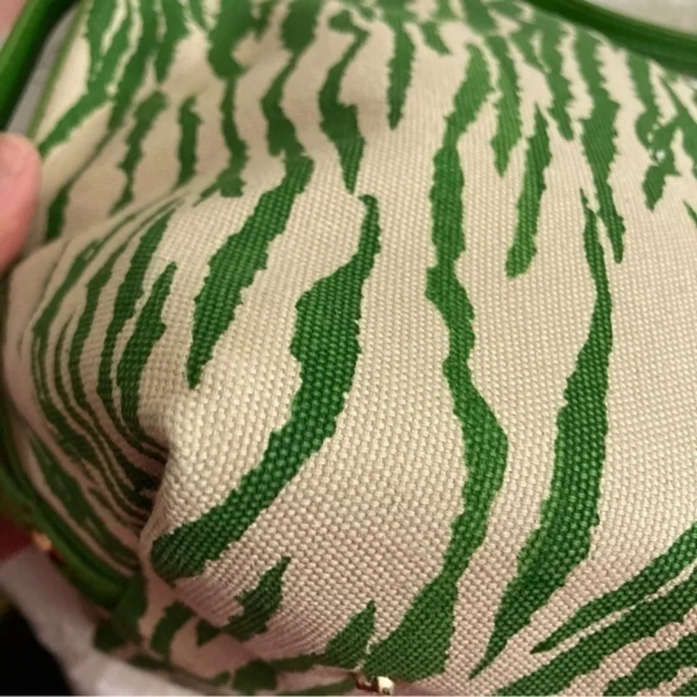Kate spade green zebra canvas and leather vintage tote bag